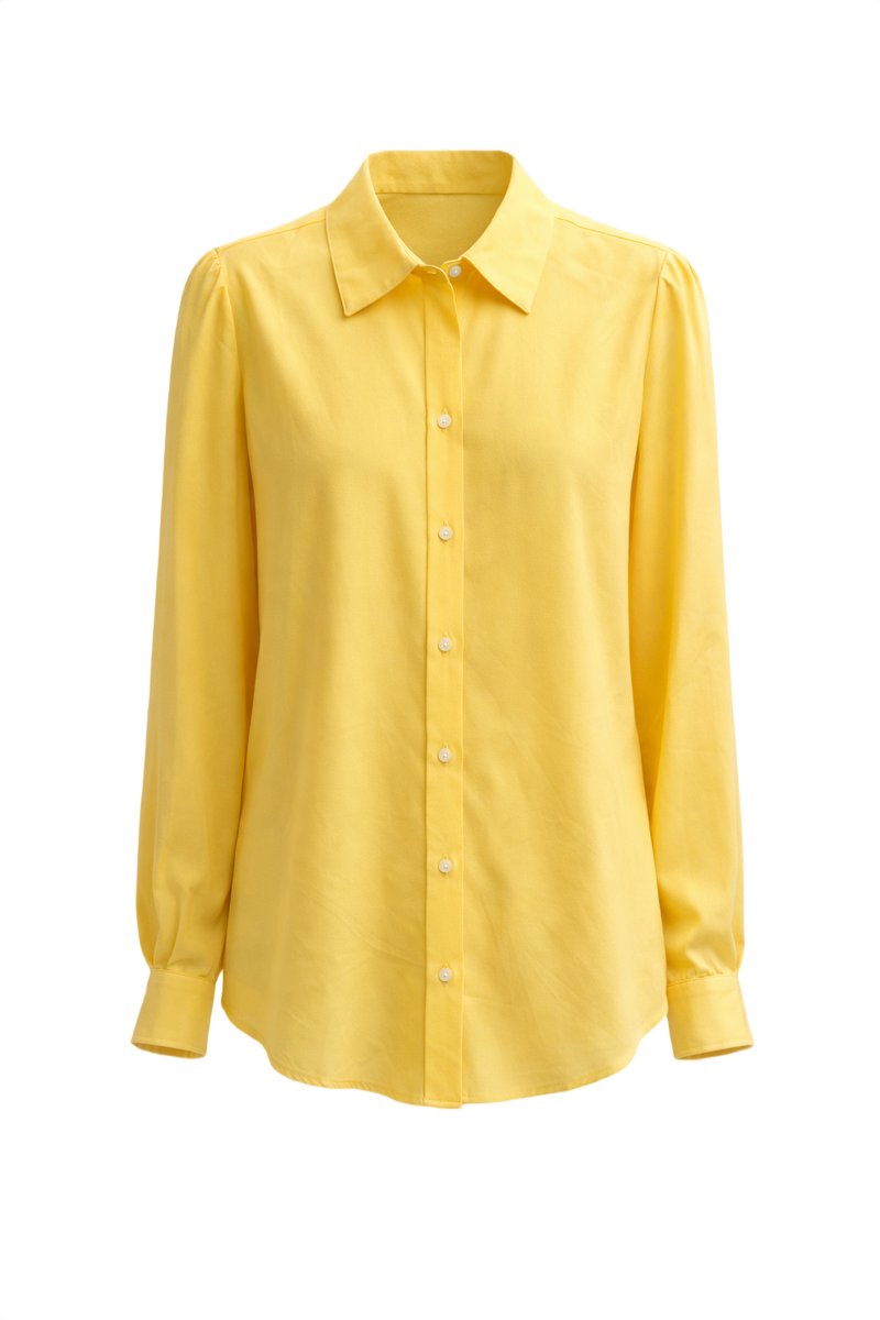 1970s Bright Yellow Silk Blouse - Front View