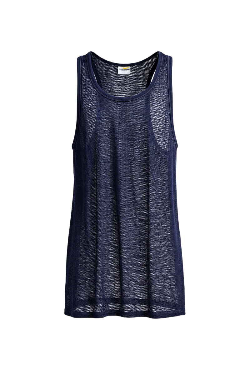 1990s Navy Blue Polyester Tank Top - Front View