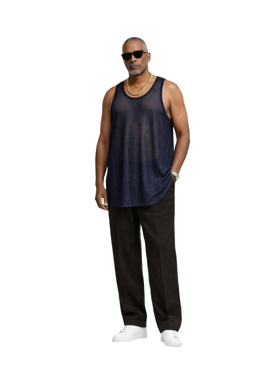 1990s Navy Blue Polyester Tank Top - Model