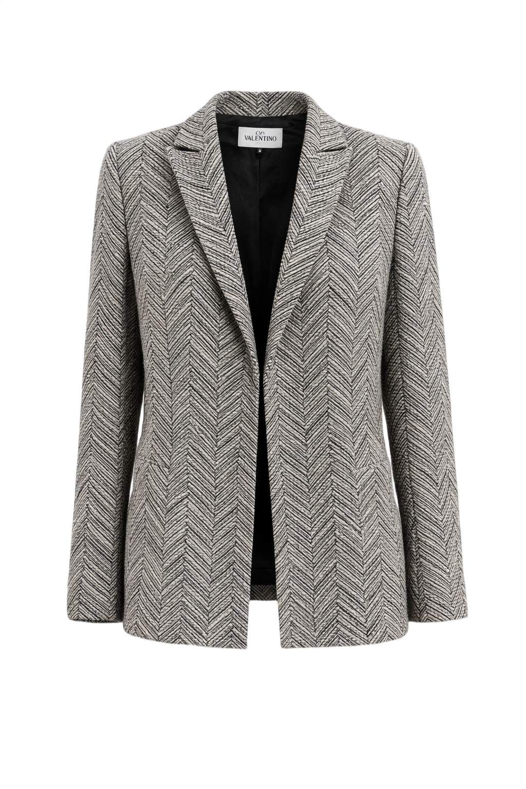 1980s Black and White Wool Blend Blazer - Front View