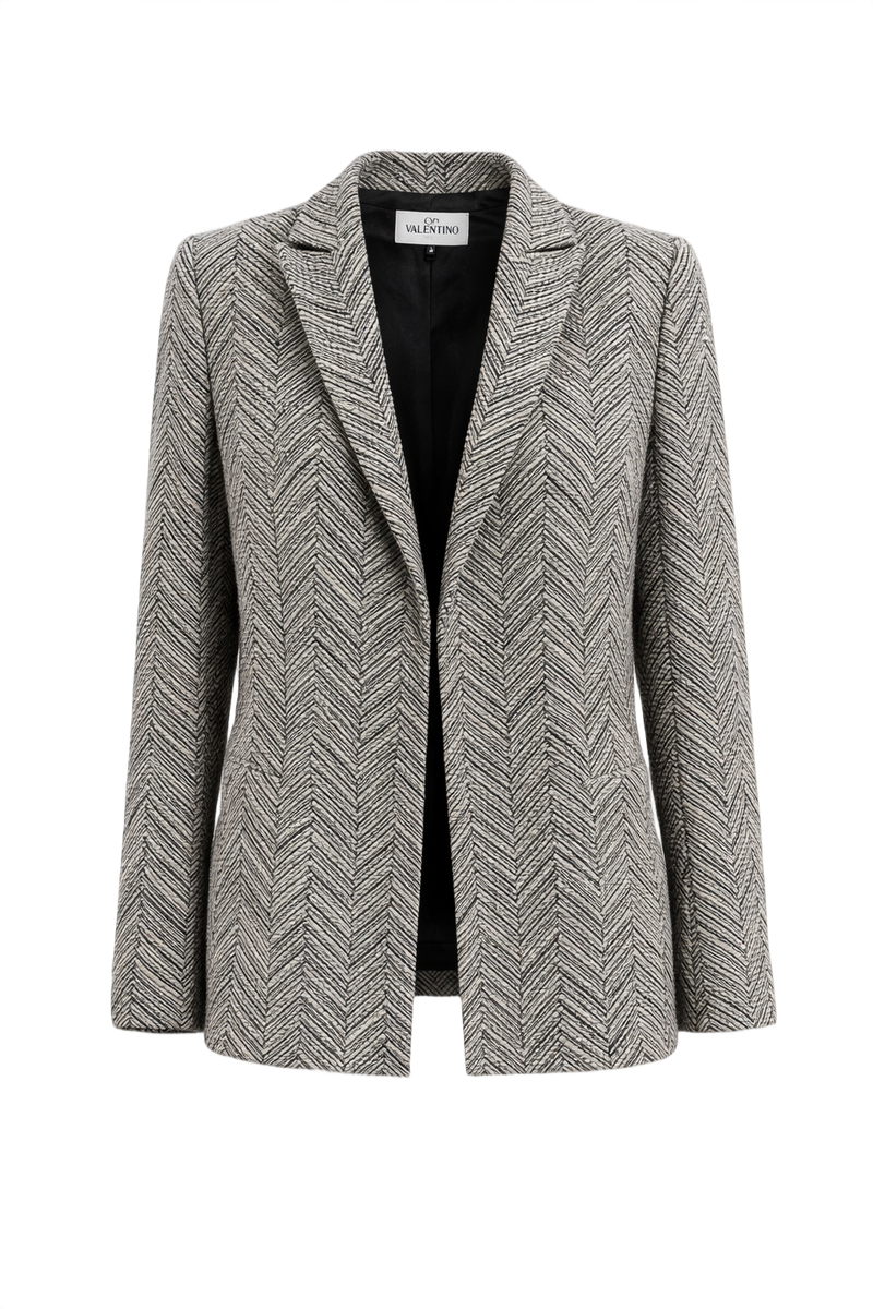 1980s Black and White Wool Blend Blazer - Front View
