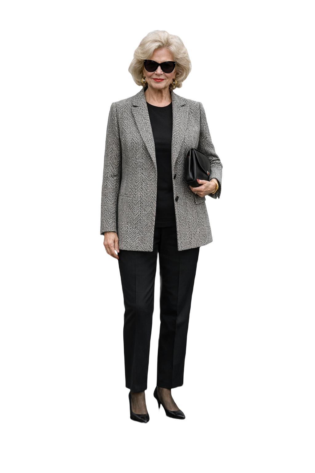 1980s Black and White Wool Blend Blazer - Model