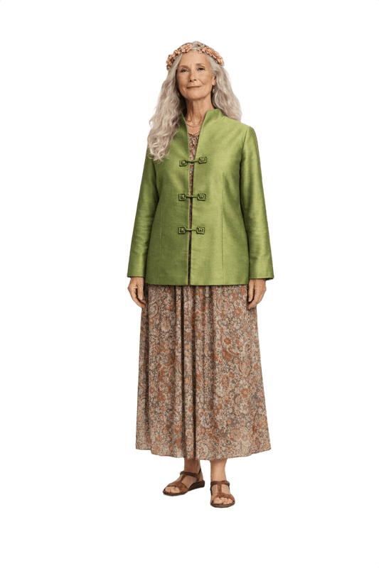 1970s Light Olive Green Silk Jacket - Model