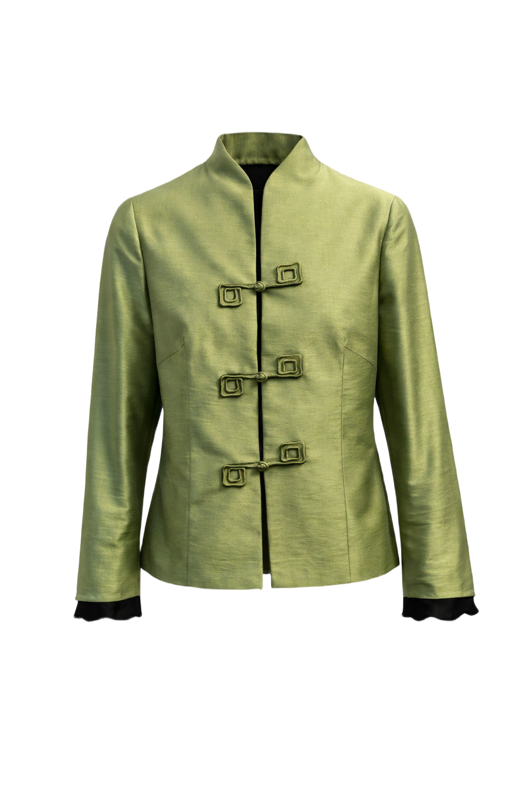 1970s Light Olive Green Silk Jacket - Front View
