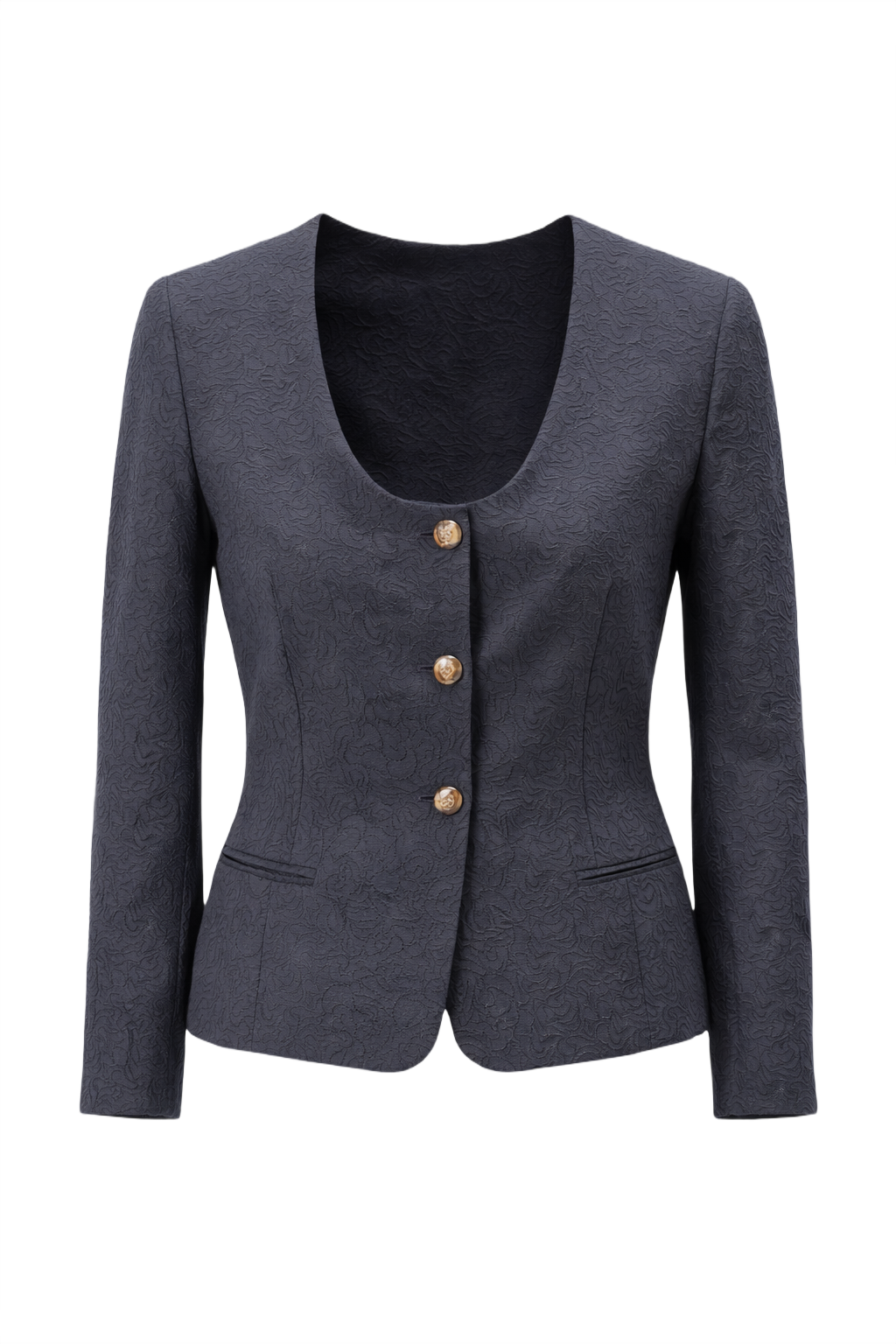 1980s Dark Grey Brocade Blazer - Front View