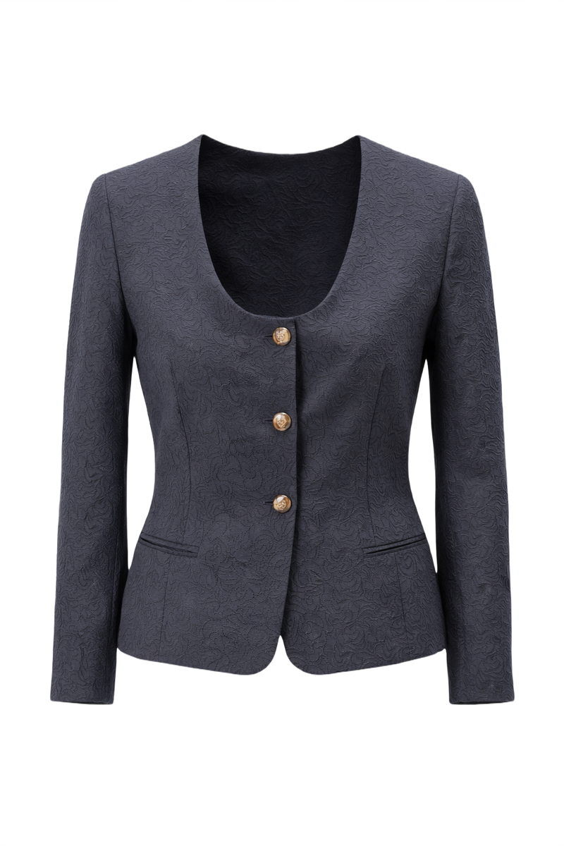 1980s Dark Grey Brocade Blazer - Front View
