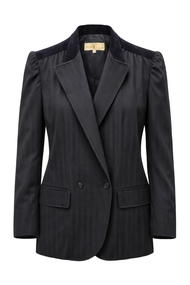 1980s Dark Grey Wool Blazer - Front View