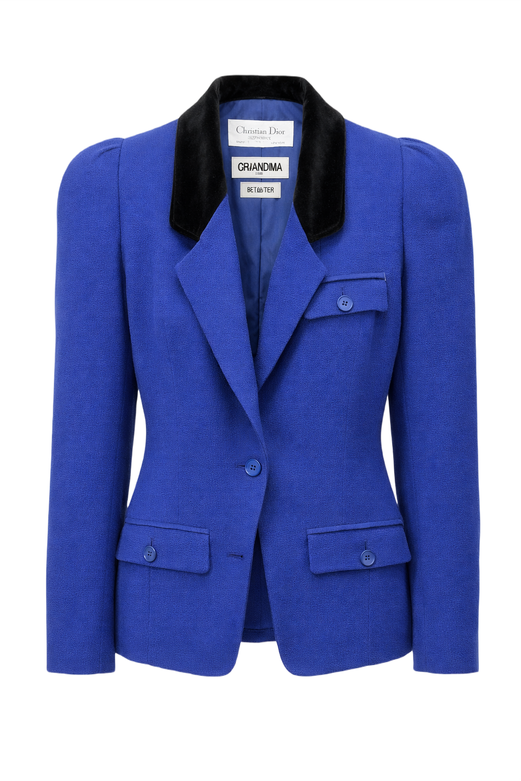 1980s Bright Royal Blue Wool Blazer - Front View