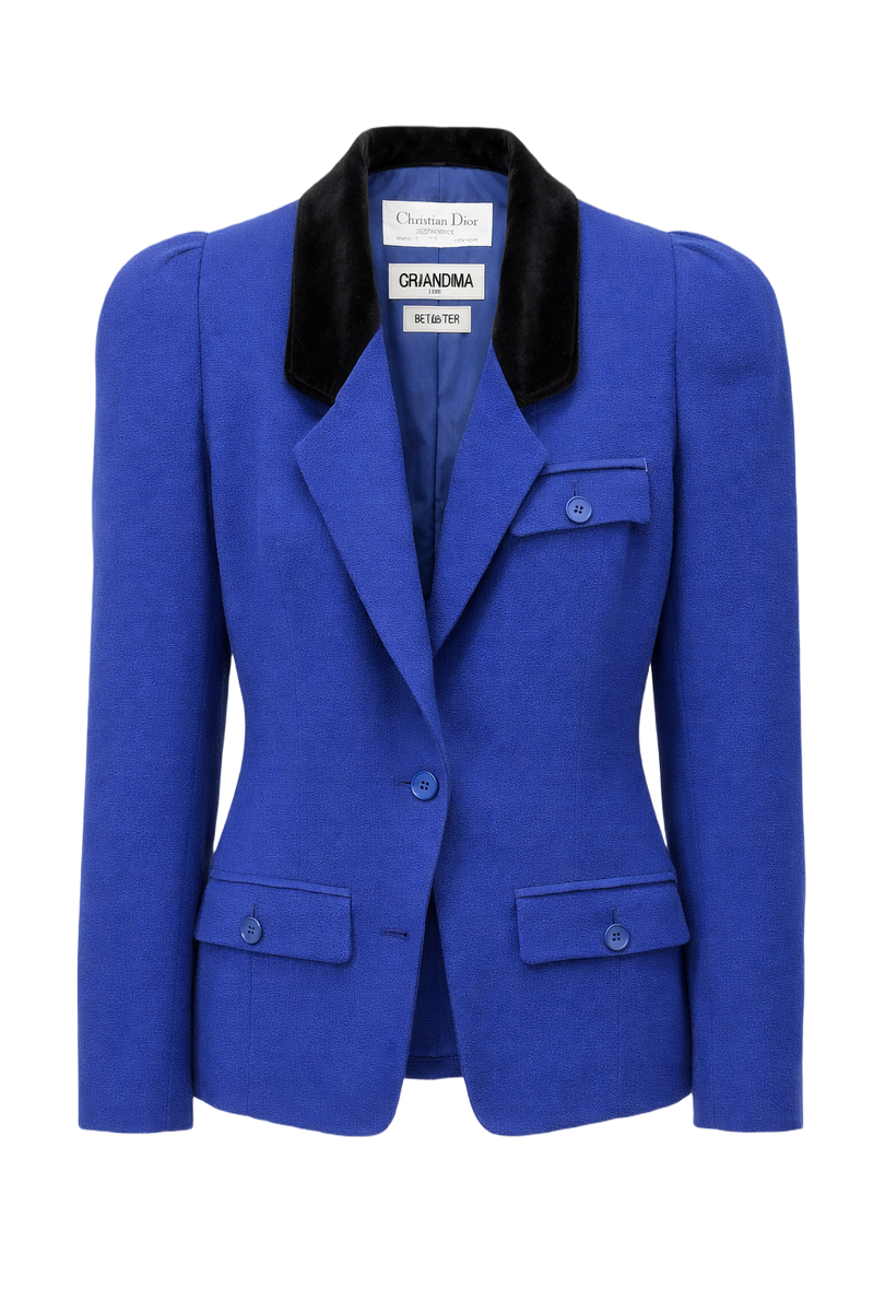 1980s Bright Royal Blue Wool Blazer - Front View
