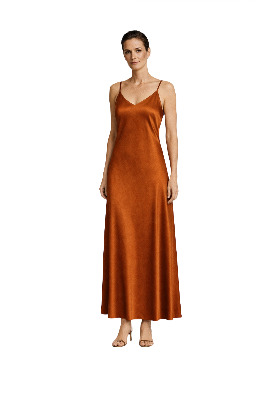 1990s Rust Satin Slip Dress - Model