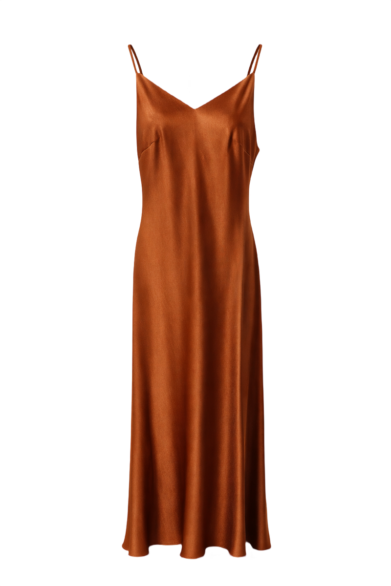 1990s Rust Satin Slip Dress - Front View