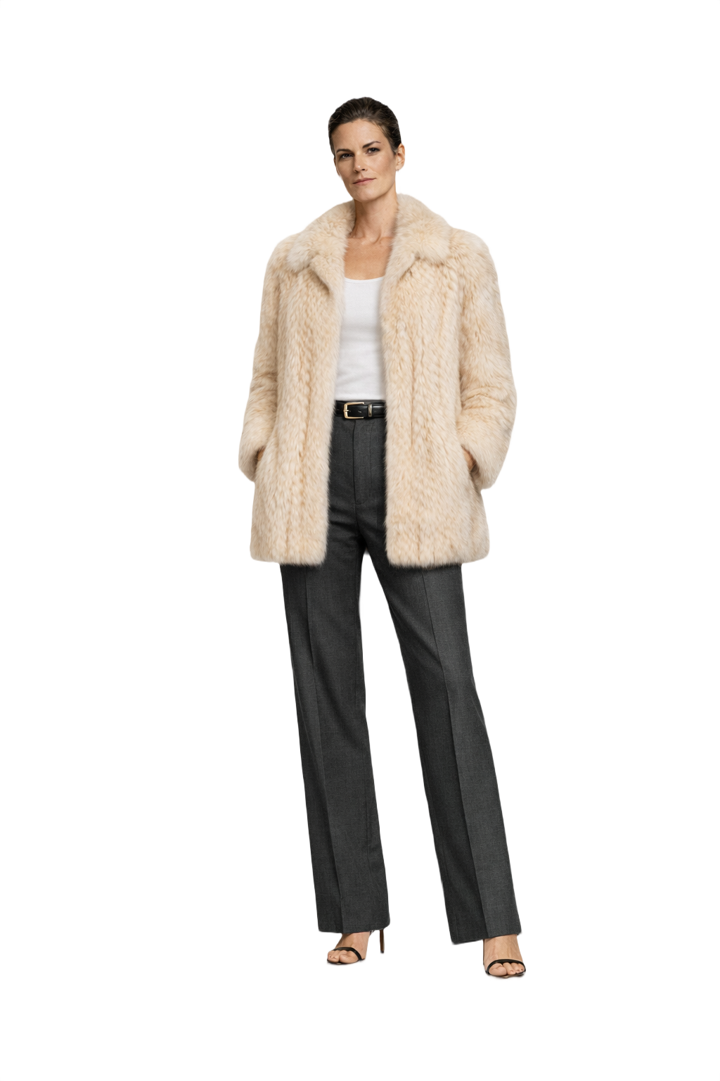 1990s Cream Fur Coat - Model