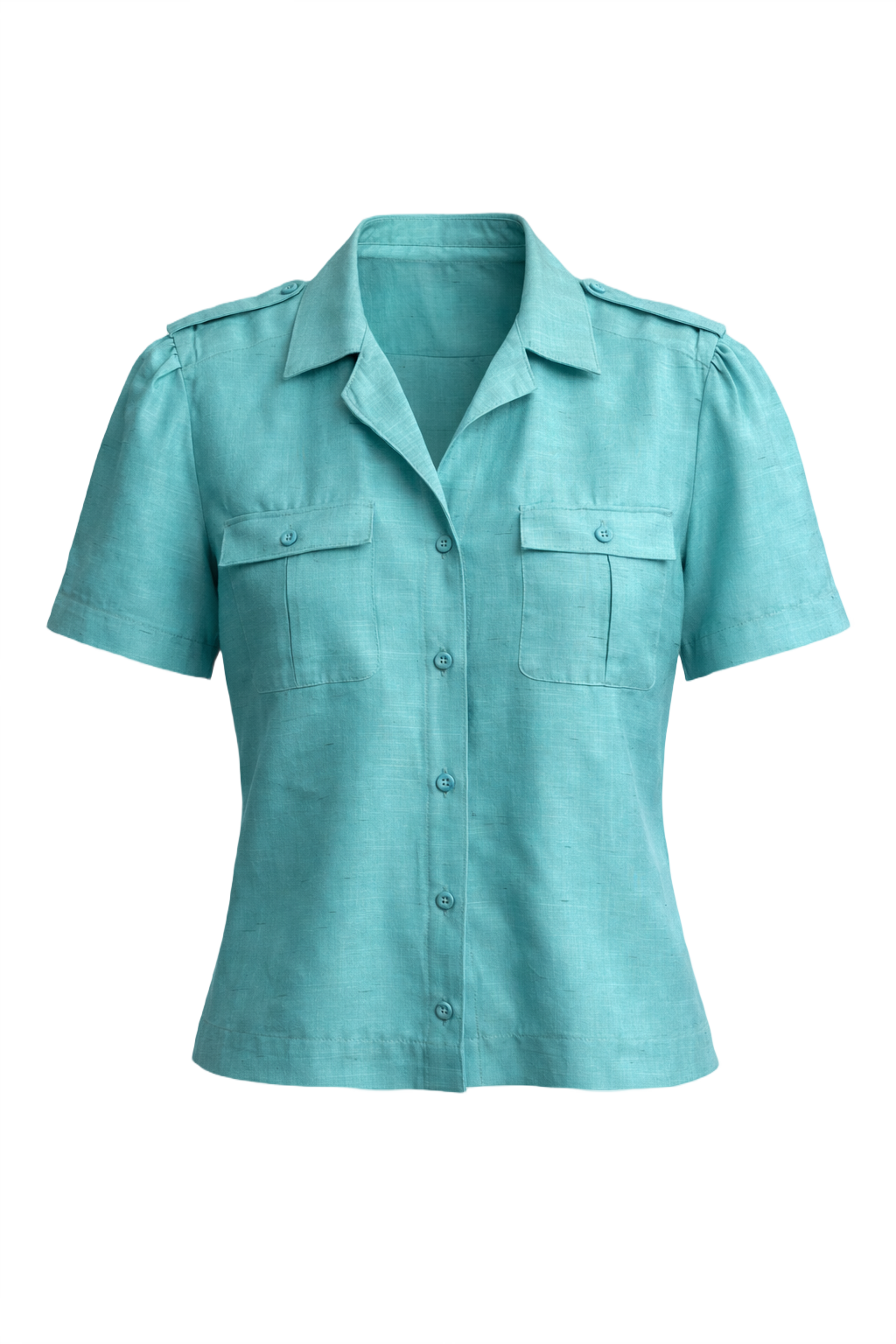 1960s Light Teal Silk Blouse - Front View