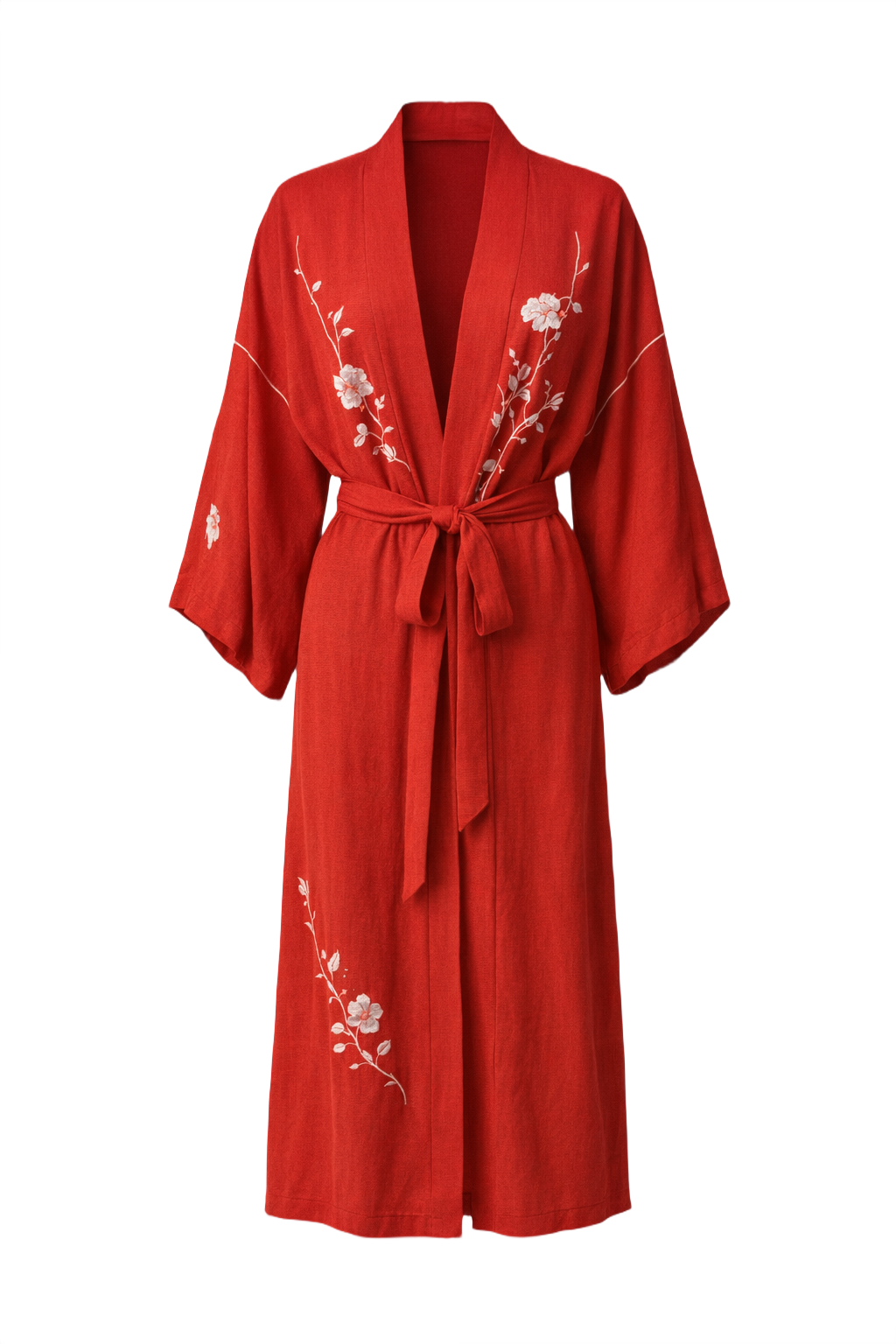1940s Red Silk Blend Kimono - Front View