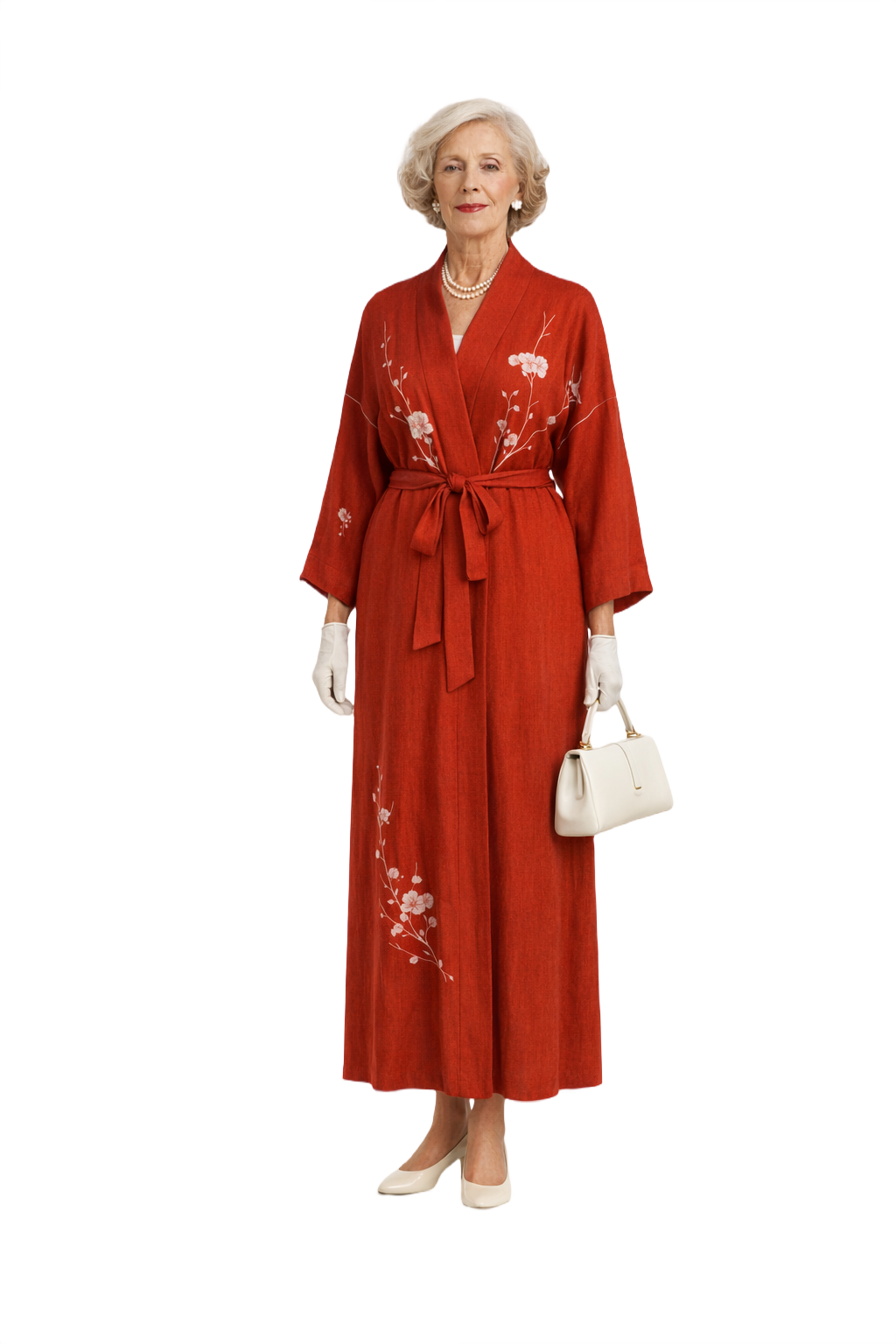 1940s Red Silk Blend Kimono - Model