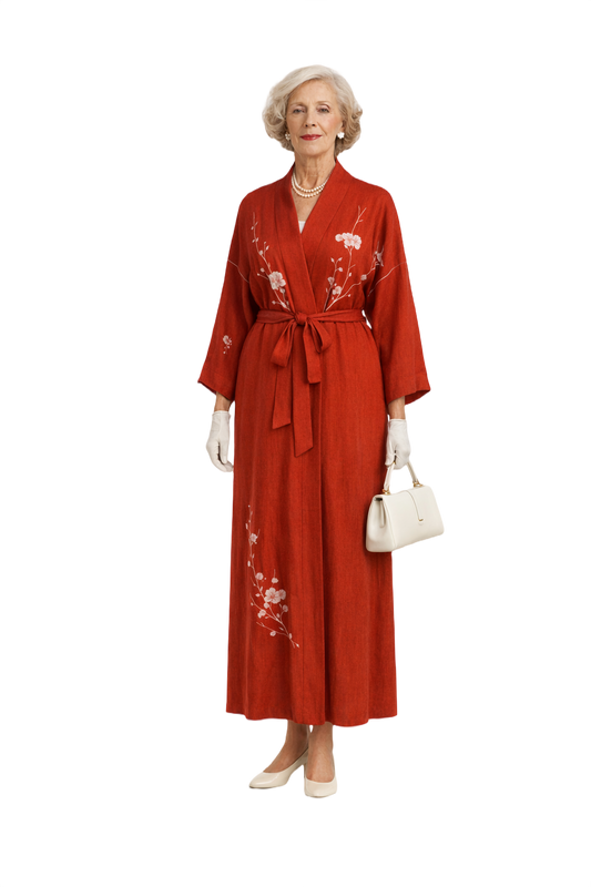 1940s Red Silk Blend Kimono - Model