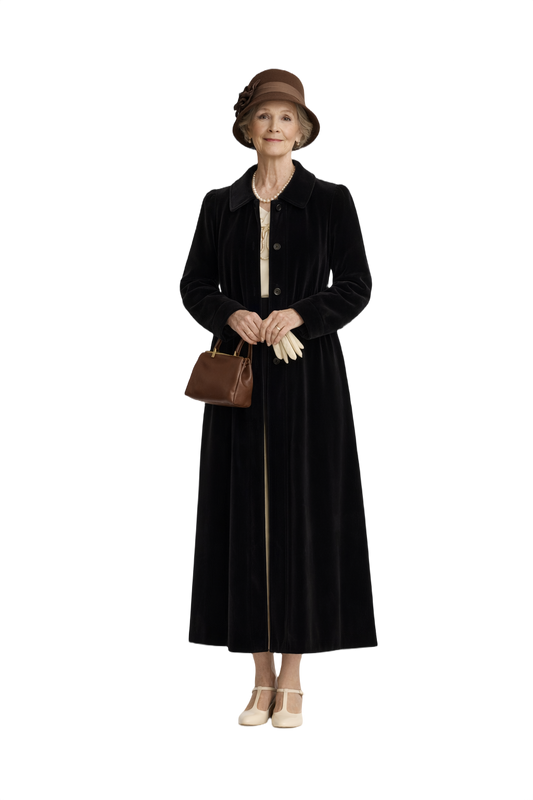 1930s Black Velvet Coat - Model