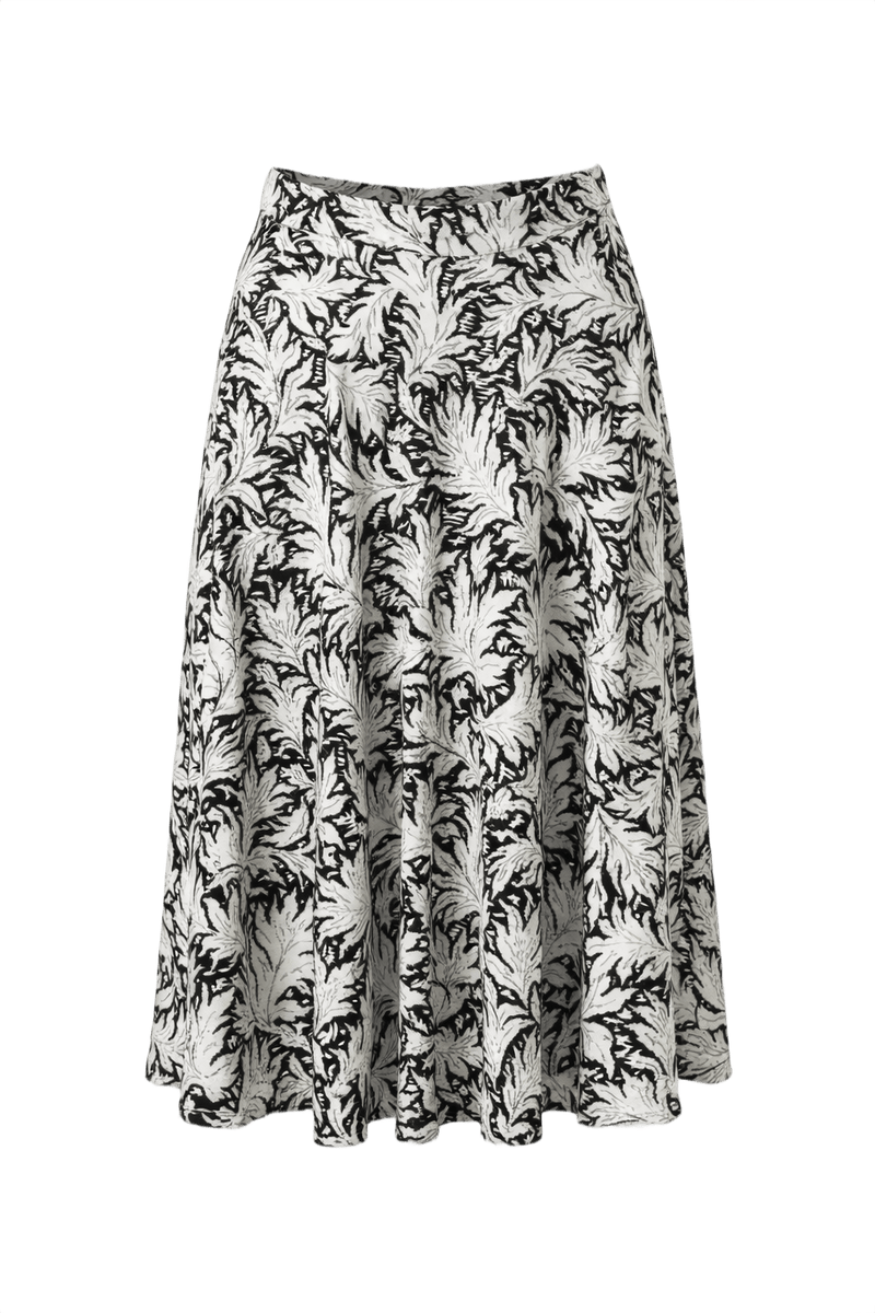 1950s Black Floral Print Textured Skirt - Front View