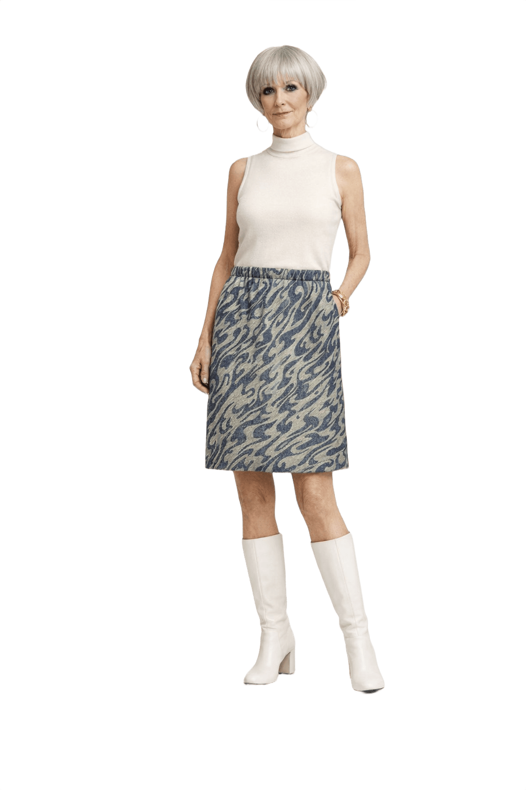 1960s Black Silver Polyester Skirt - Model