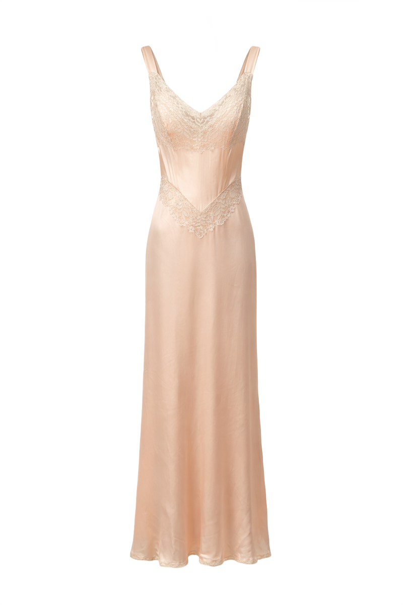 1930s Peach Silk Gown - Front View