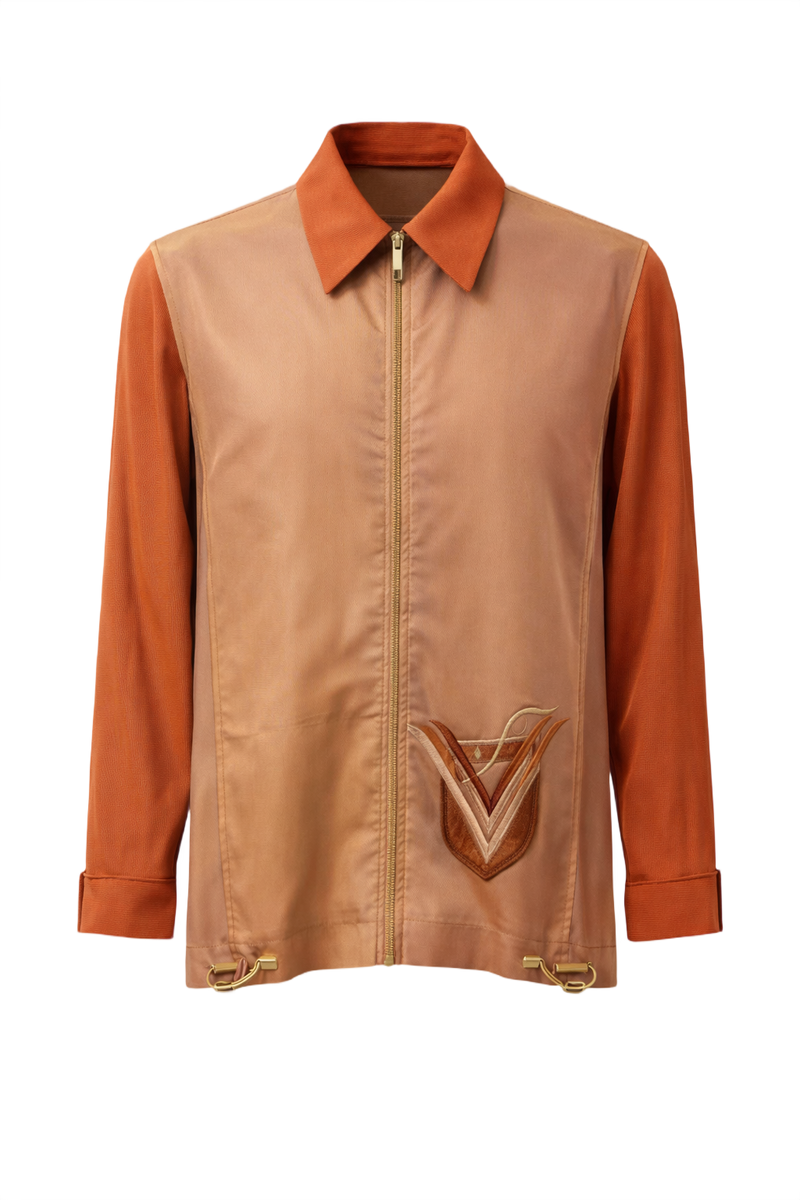 1980s Orange Polyester Shirt - Front View