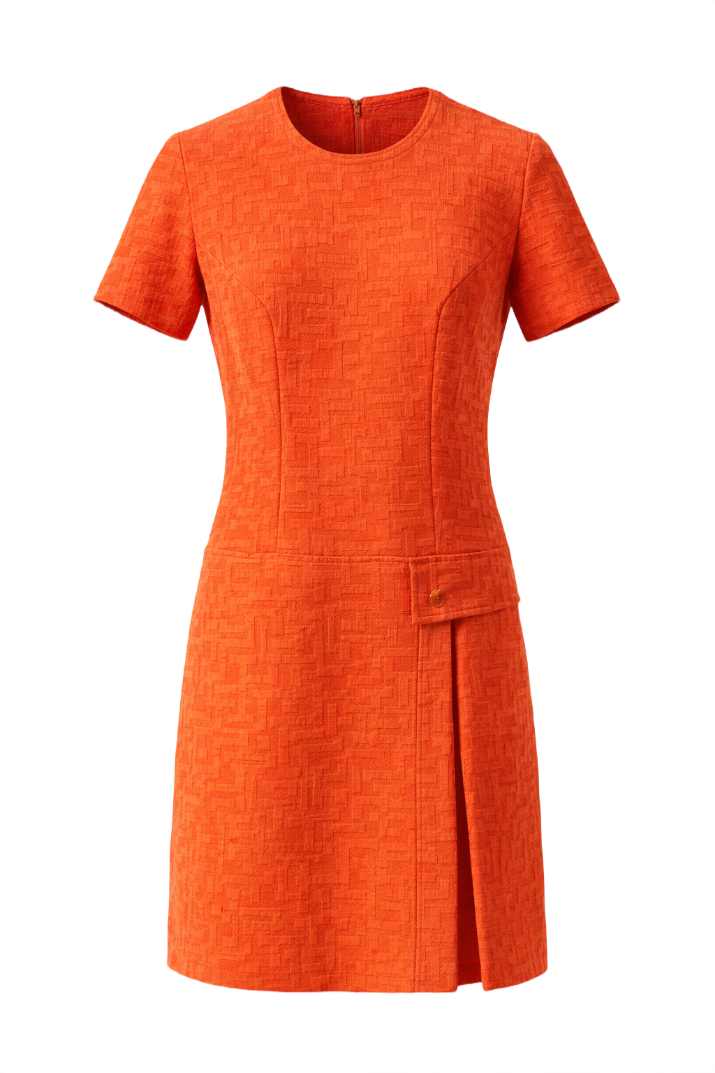 1960s Orange-Red Cotton Blend Dress - Front View