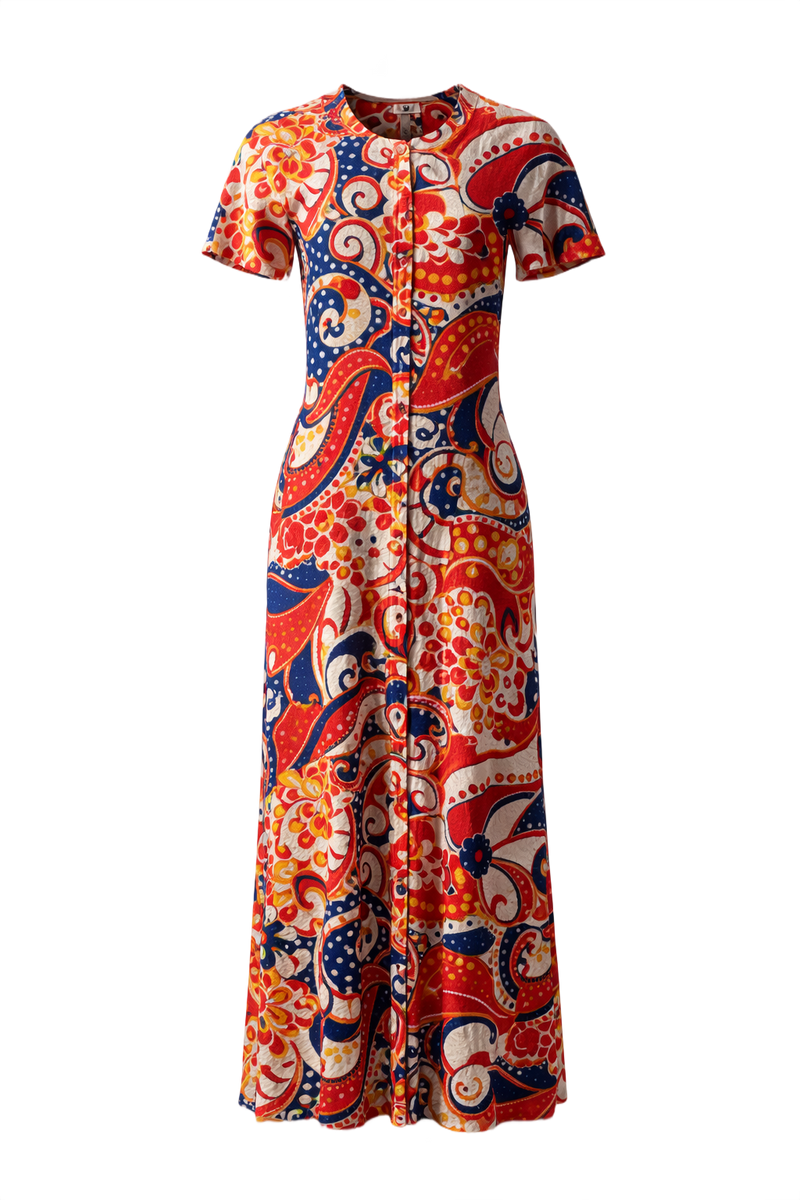 1970s Red Cotton Maxi Dress - Front View
