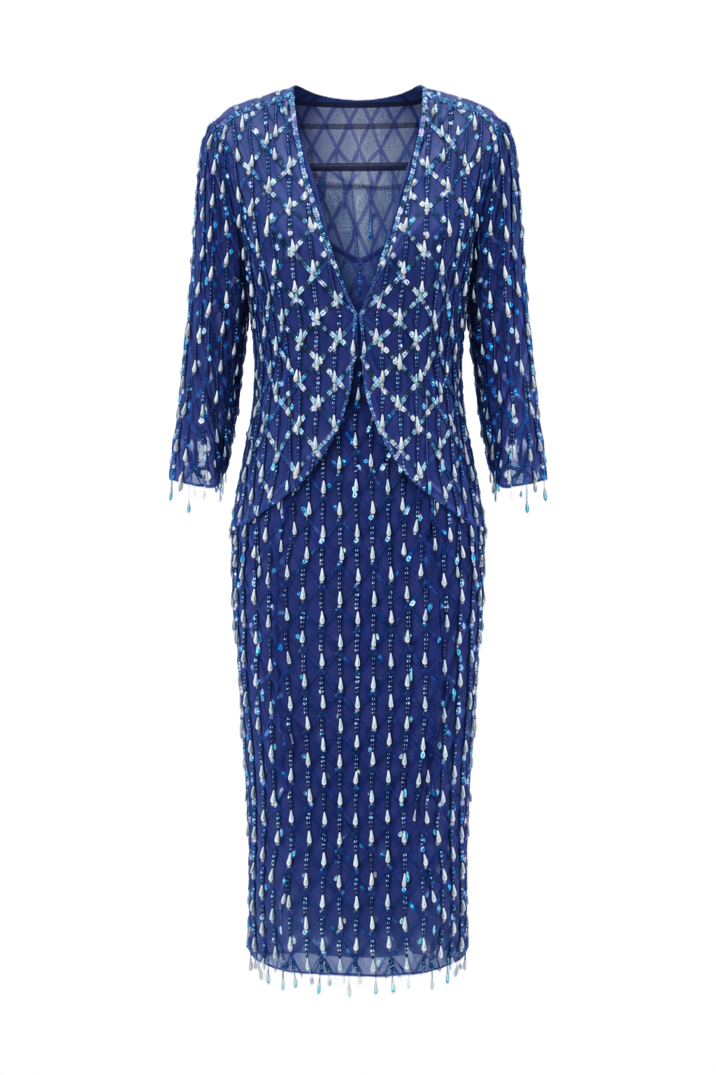 1980s Blue Synthetic Dress - Front View