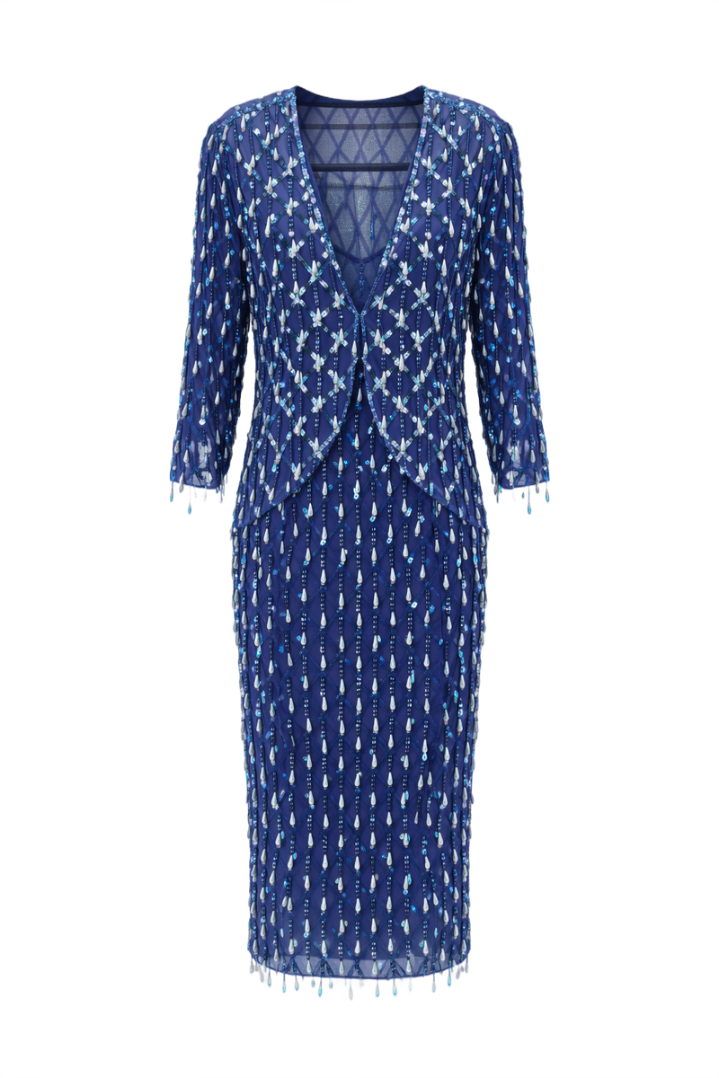 1980s Blue Synthetic Dress - Front View
