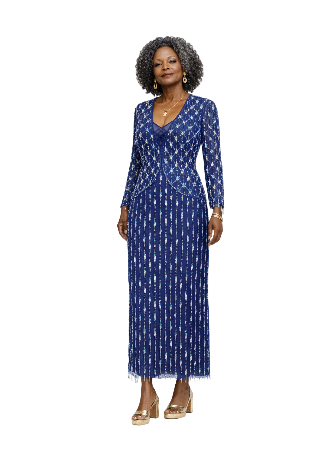 1980s Blue Synthetic Dress - Model