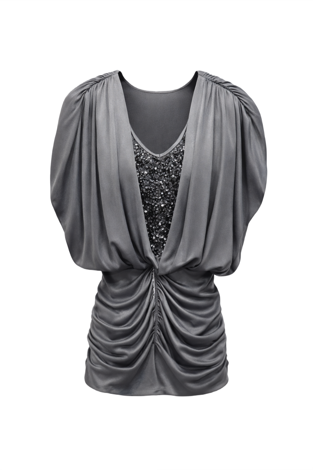1980s Metallic Silver Polyester Blend Blouse - Front View