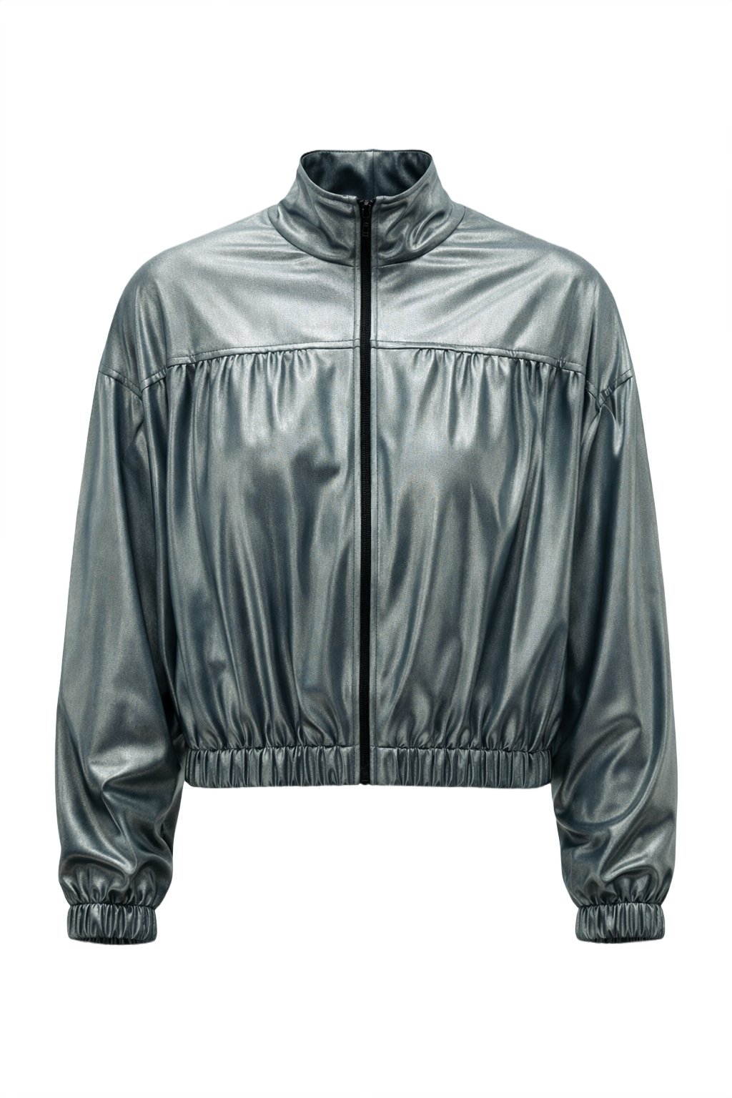 1980s Silver Synthetic Jacket - Front View