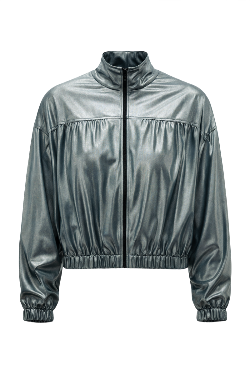 1980s Silver Synthetic Jacket - Front View