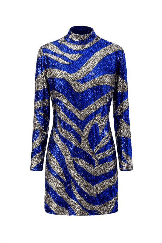 1980s Blue Sequin Dress - Front View