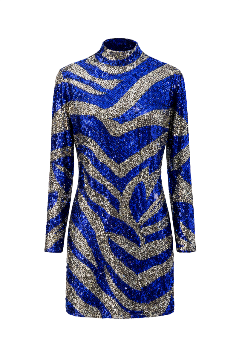 1980s Blue Sequin Dress - Front View