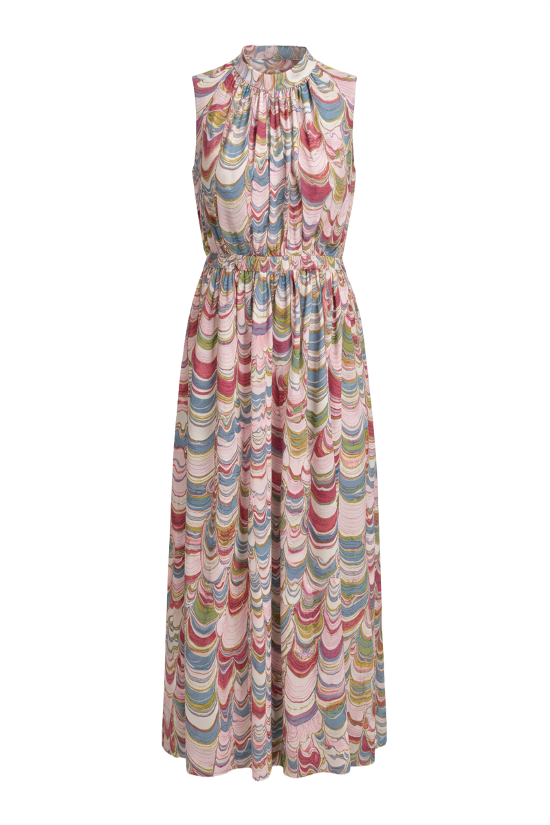 1970s Pink Polyester Maxi Dress - Front View