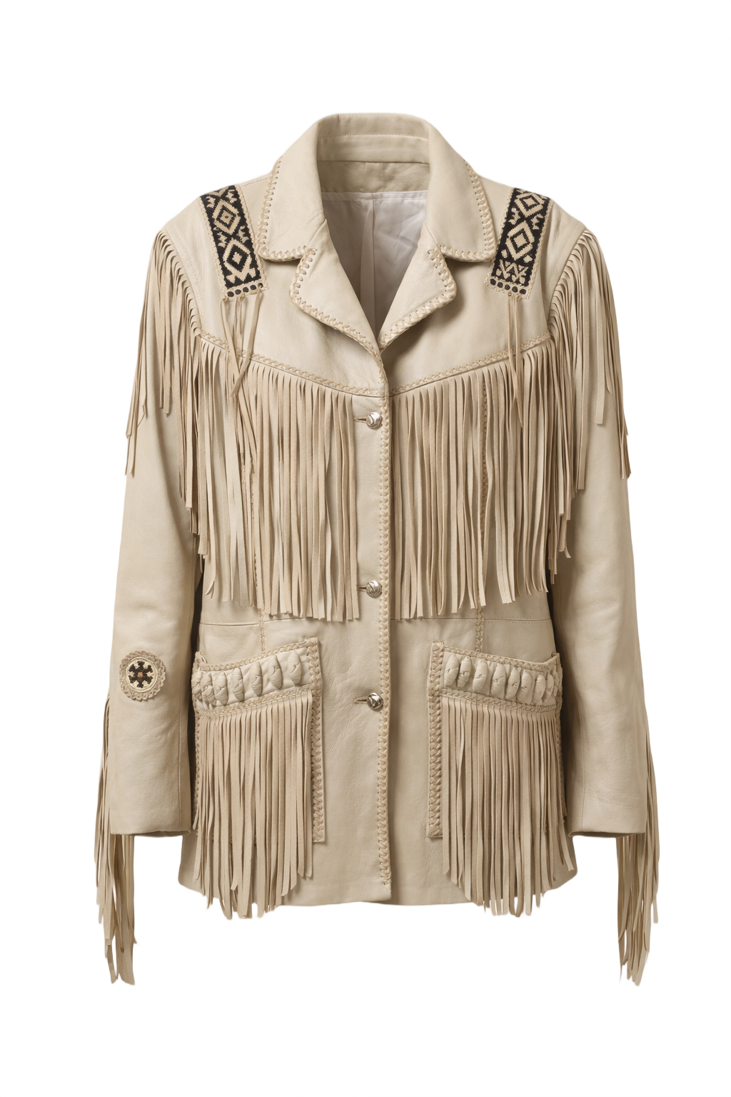 1970s Cream Leather Jacket - Front View