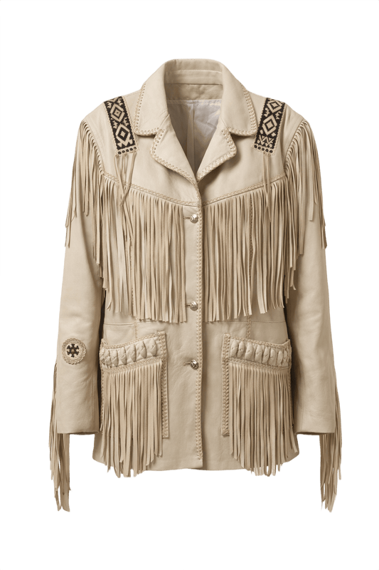 1970s Cream Leather Jacket - Front View