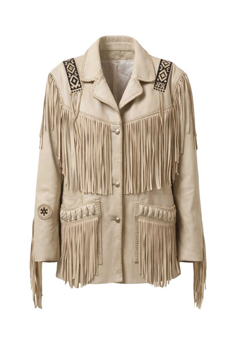 1970s Cream Leather Jacket - Front View