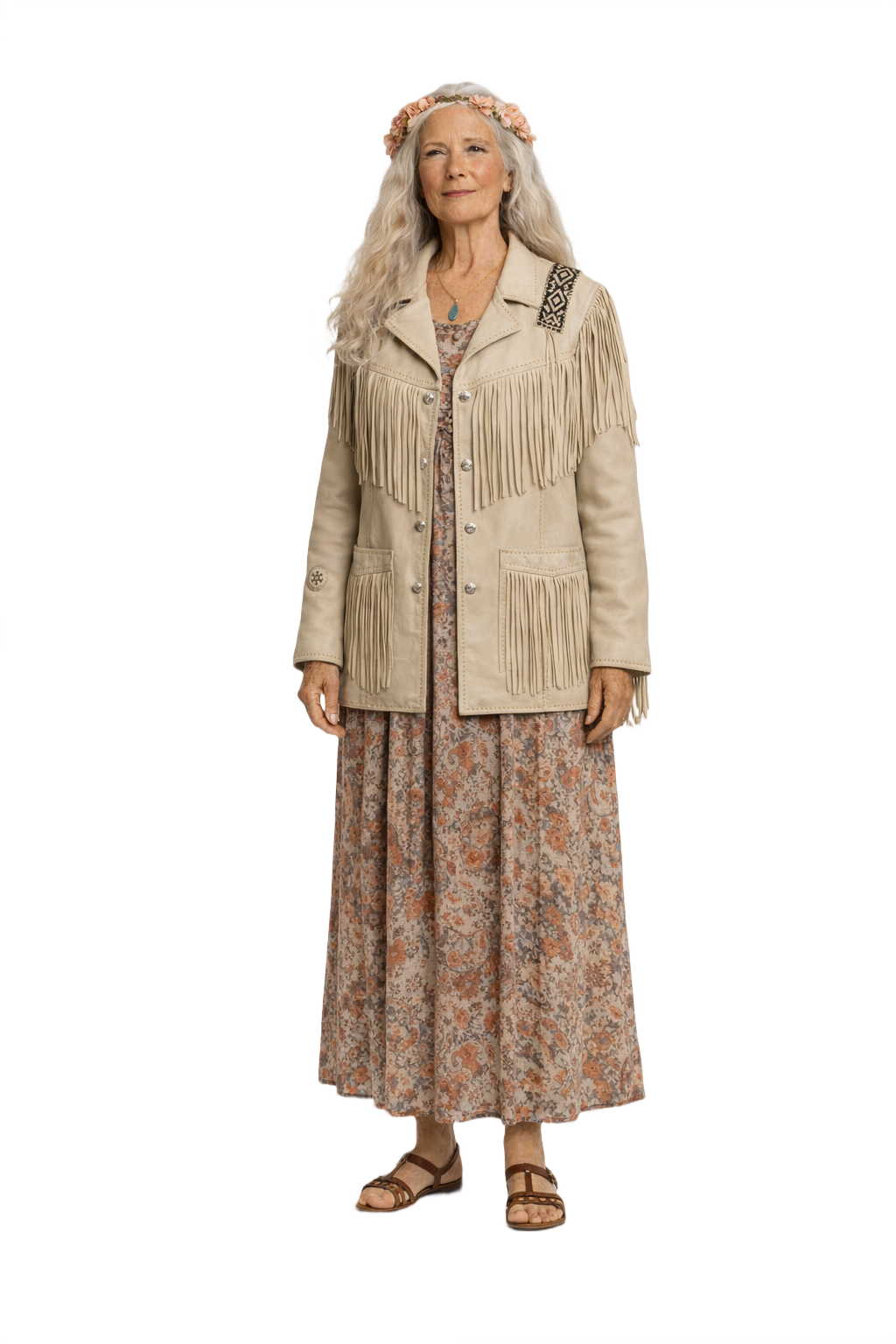 1970s Cream Leather Jacket - Model