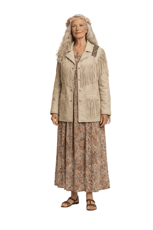 1970s Cream Leather Jacket - Model