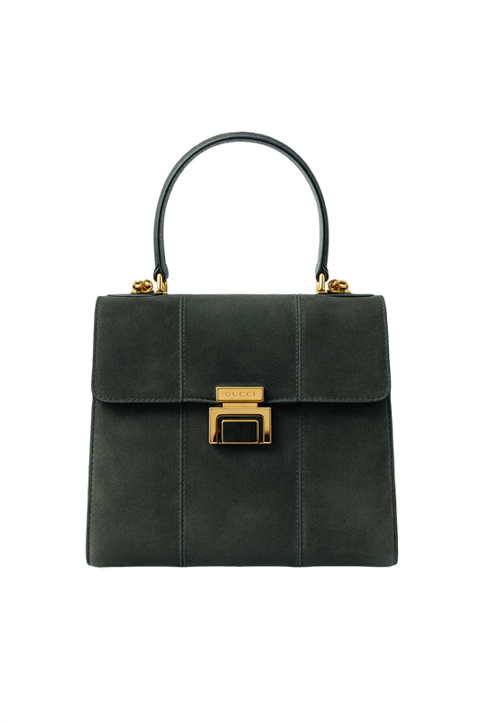 1980s Dark Green Suede Bag - Front View