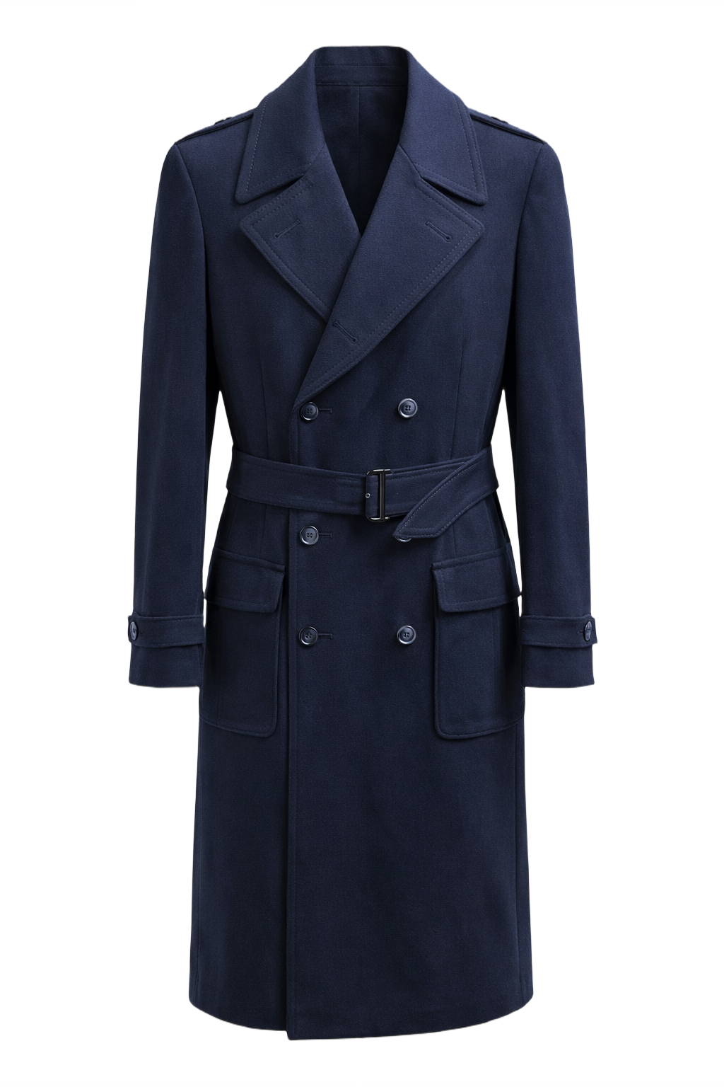 1970s Navy Blue Wool Coat - Front View