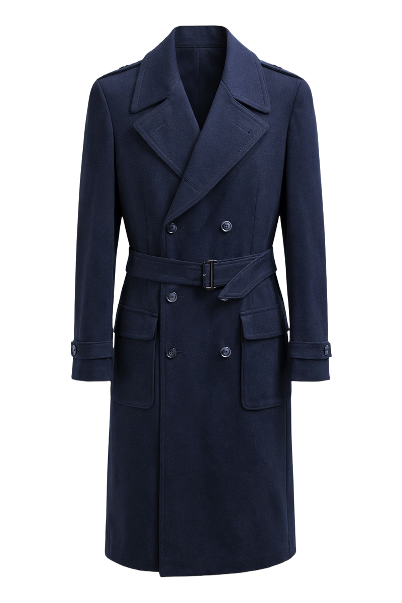 1970s Navy Blue Wool Coat - Front View
