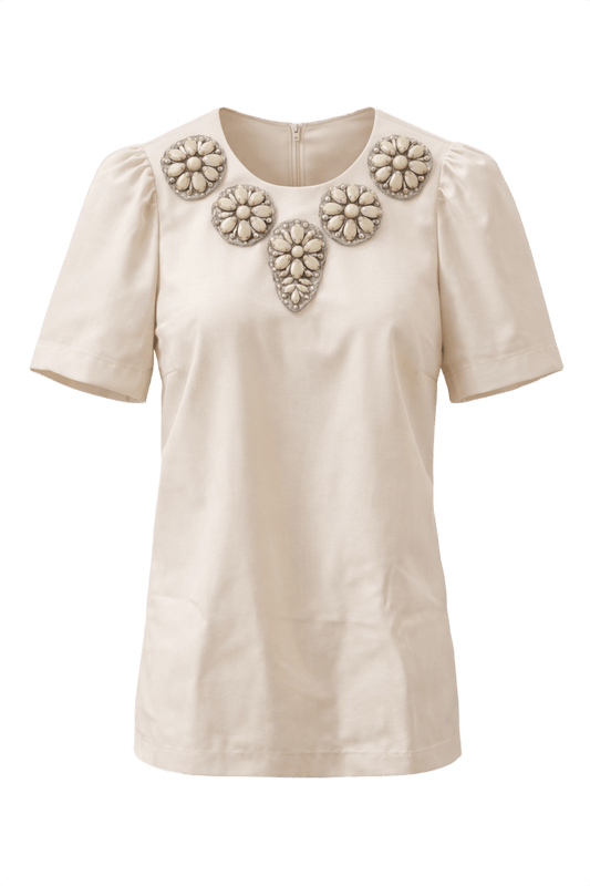 1970s Cream Satin Blouse - Front View