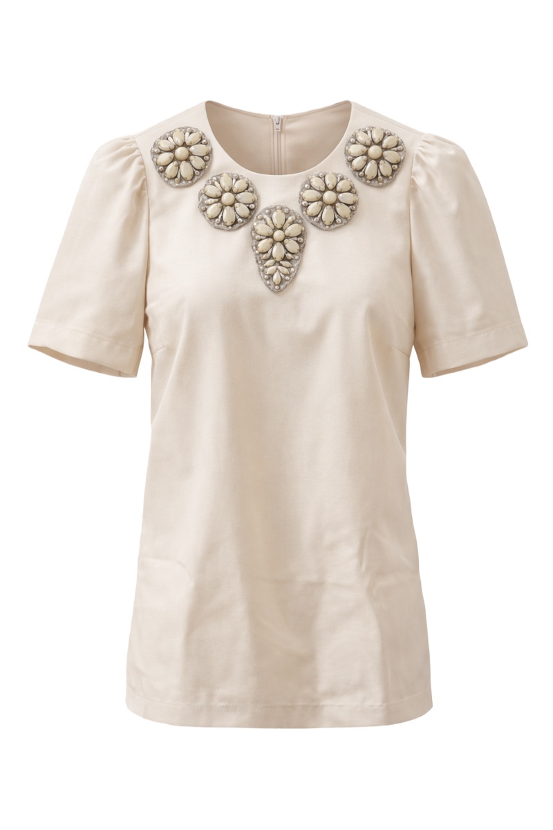 1970s Cream Satin Blouse - Front View