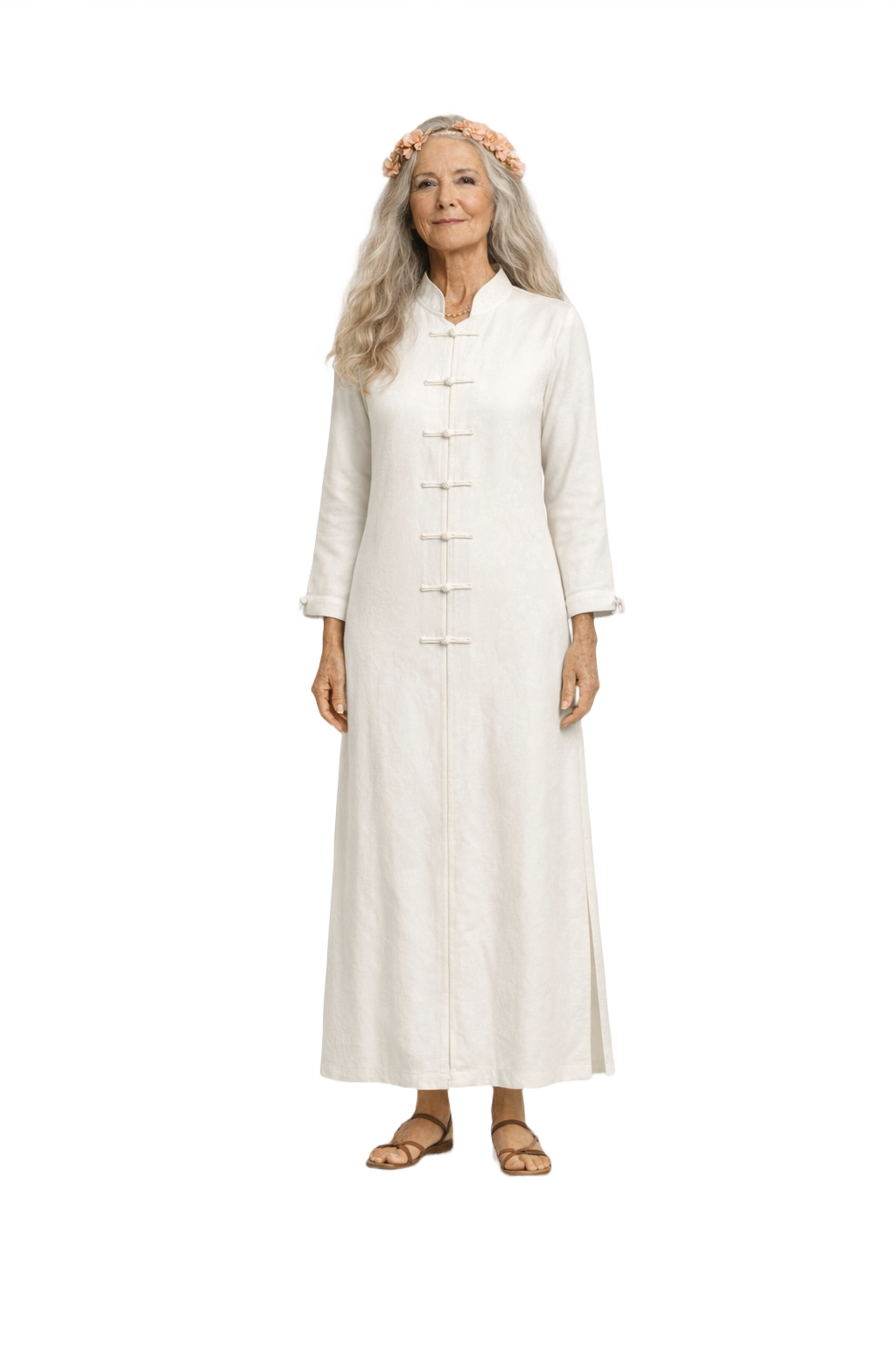 1970s Ivory Silk Dress - Model