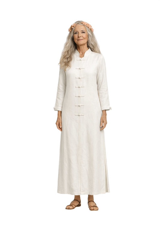 1970s Ivory Silk Dress - Model