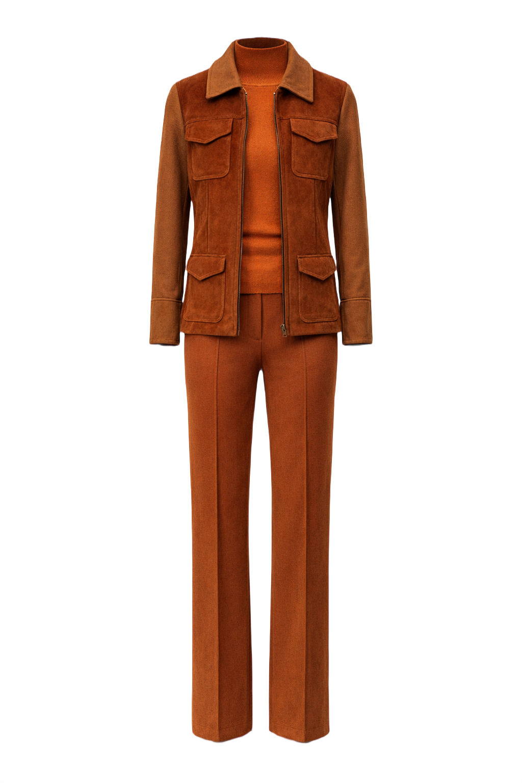 1960s Rust Brown Suede 3-Piece Set - Front View