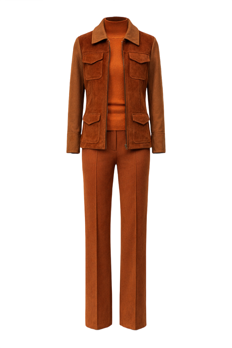 1960s Rust Brown Suede 3-Piece Set - Front View